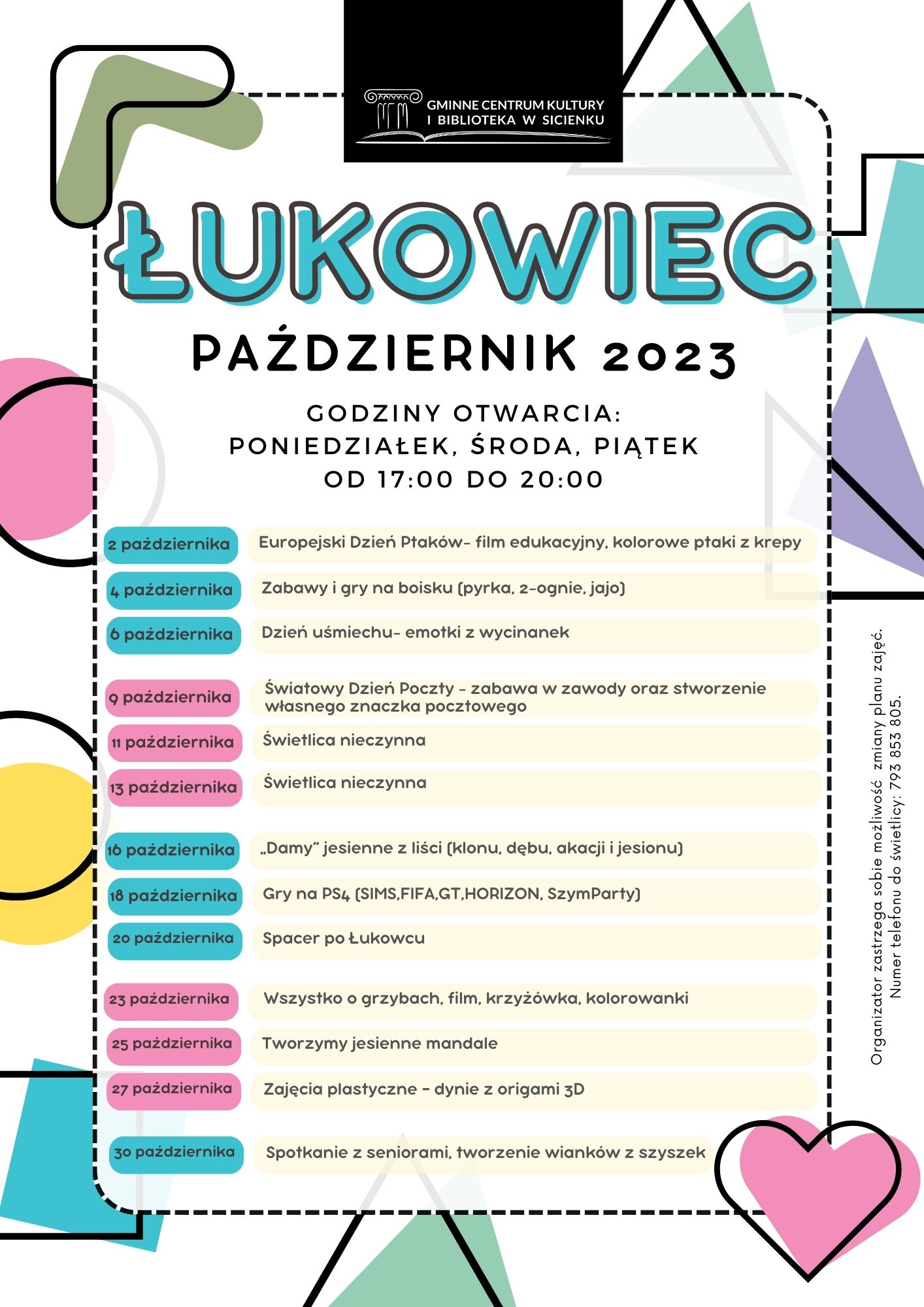 Plan pracy - październik 2023 Łukowiec