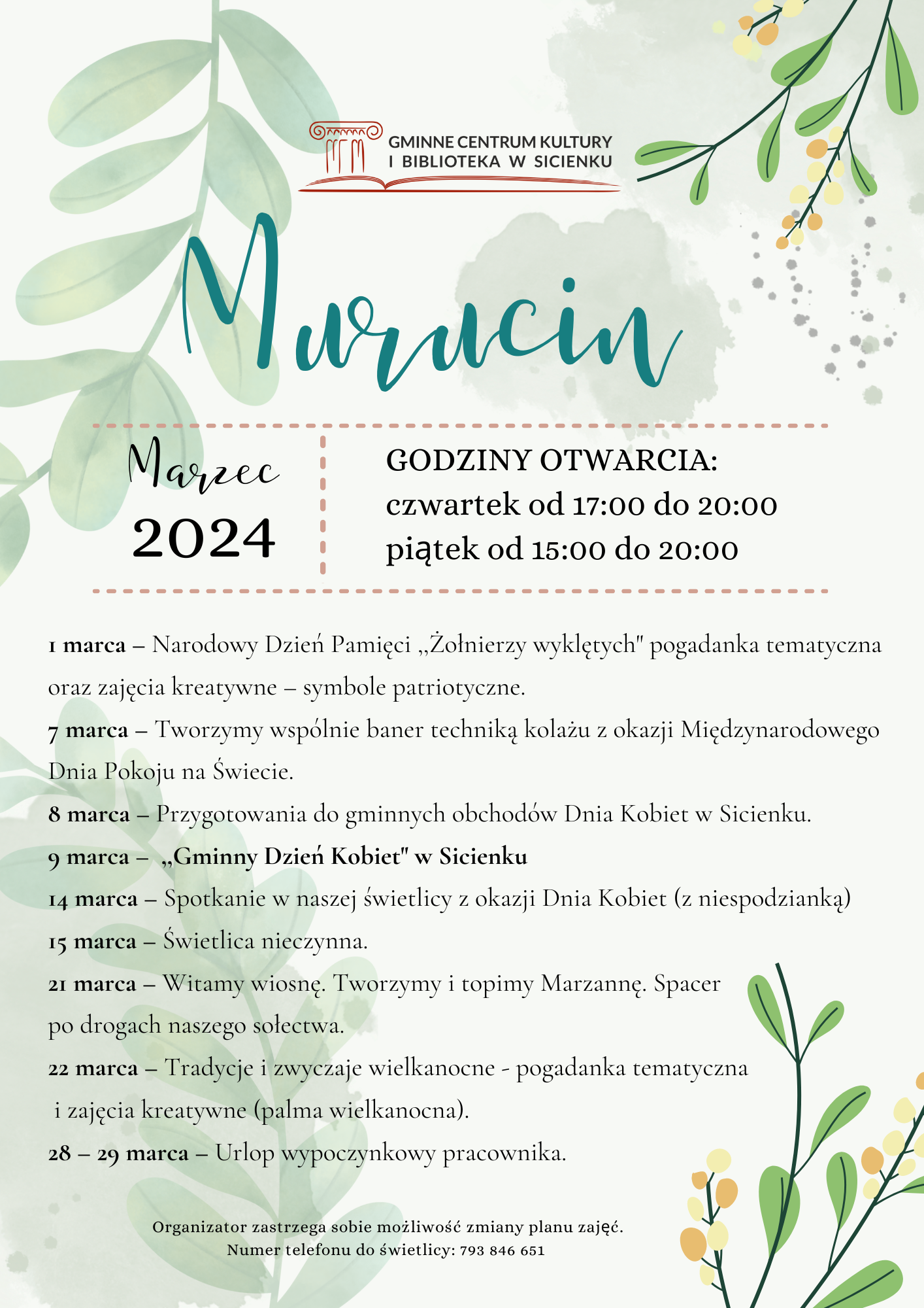 Plan pracy - marzec 2024 Murucin