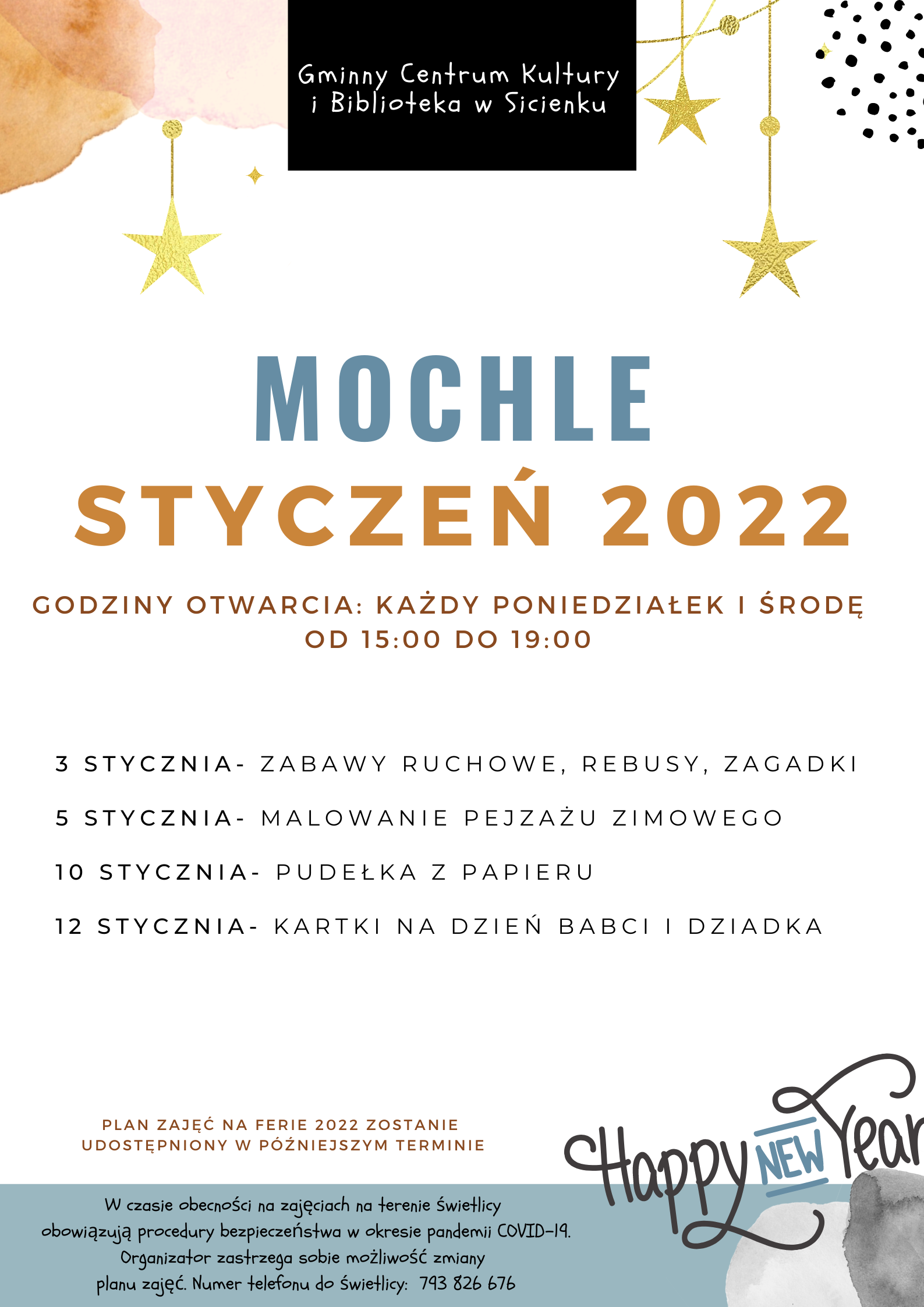 Plan pracy styczeń 2022- świetlica wiejska w Mochlu