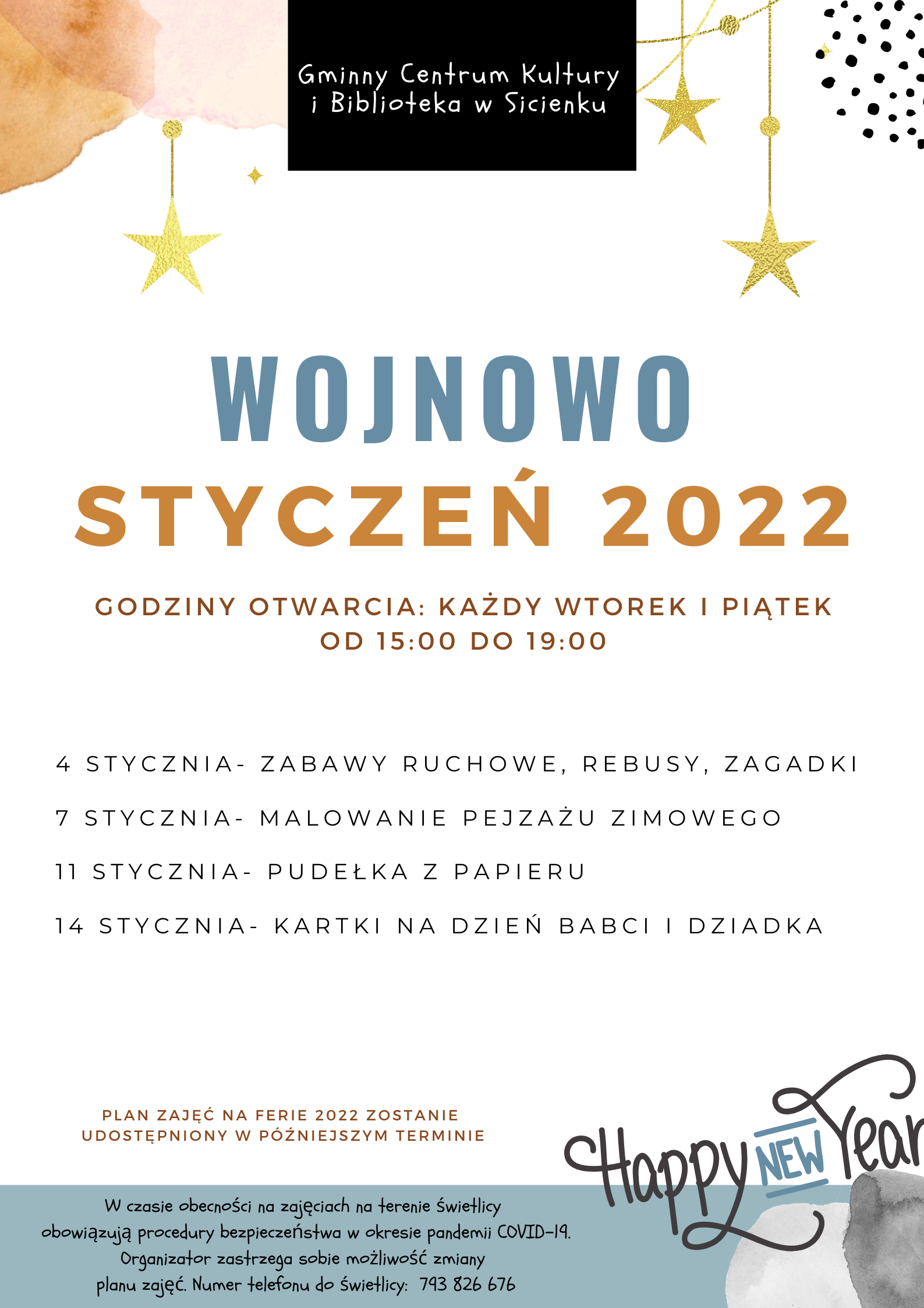 Plan pracy styczeń 2022- świetlica wiejska w Wojnowie..