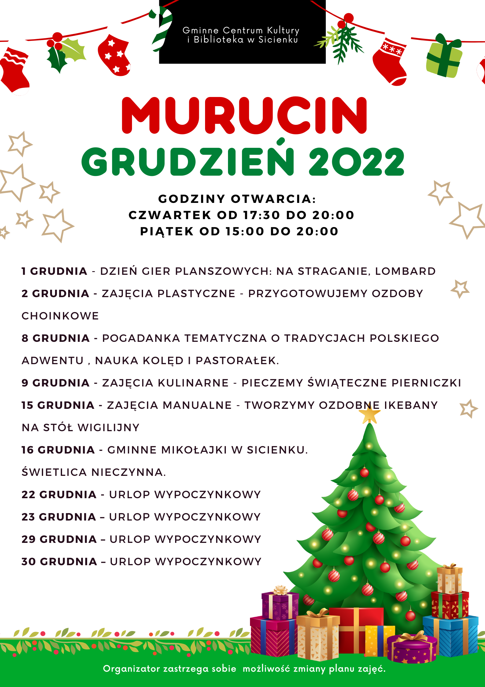 Plan pracy - grudzień 2022 Murucin