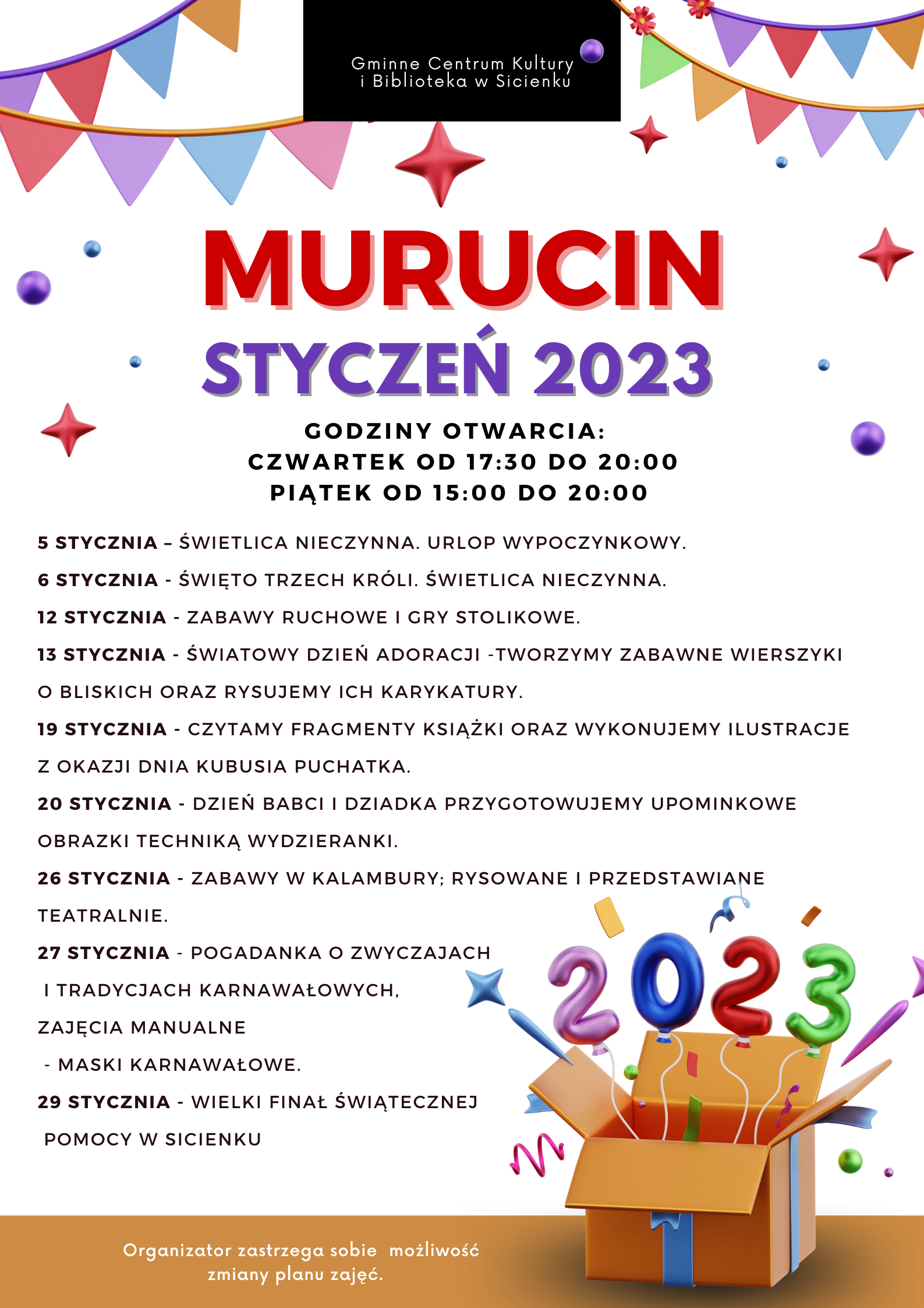 Plan pracy - styczeń 2023 Murucin