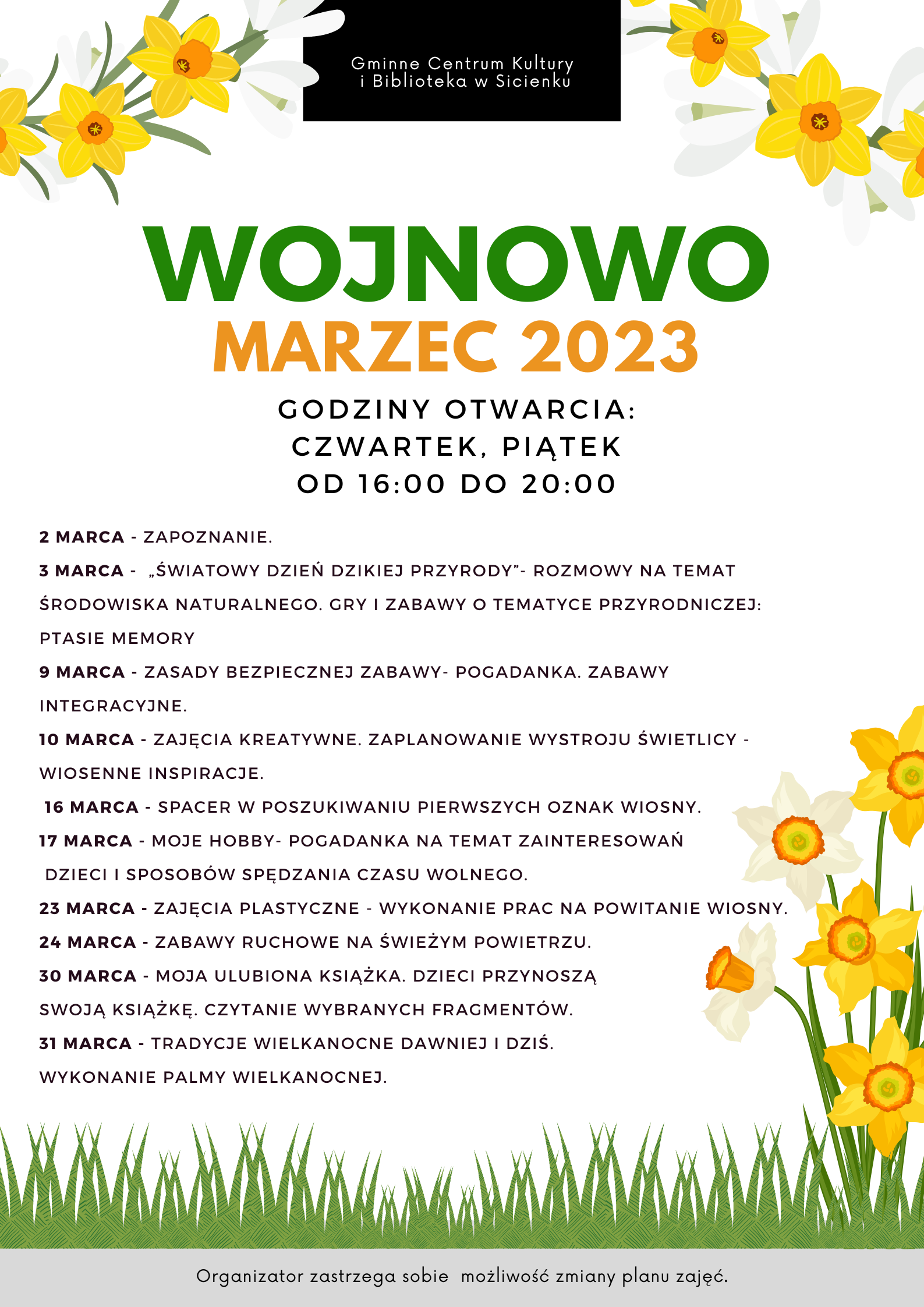 Plan pracy - marzec 2023 Wojnowo