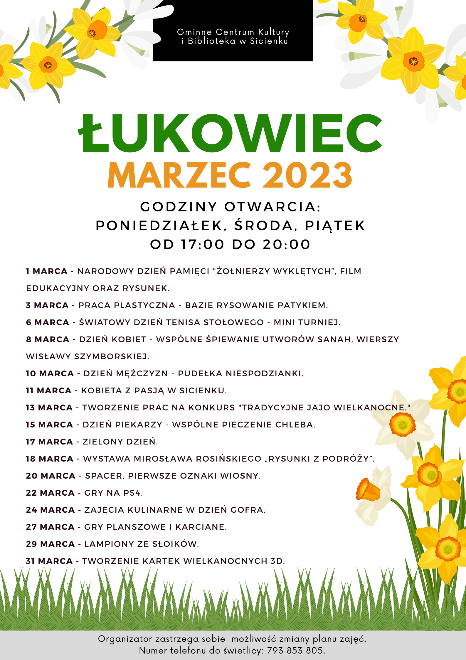 Plan pracy - marzec 2023 Łukowiec