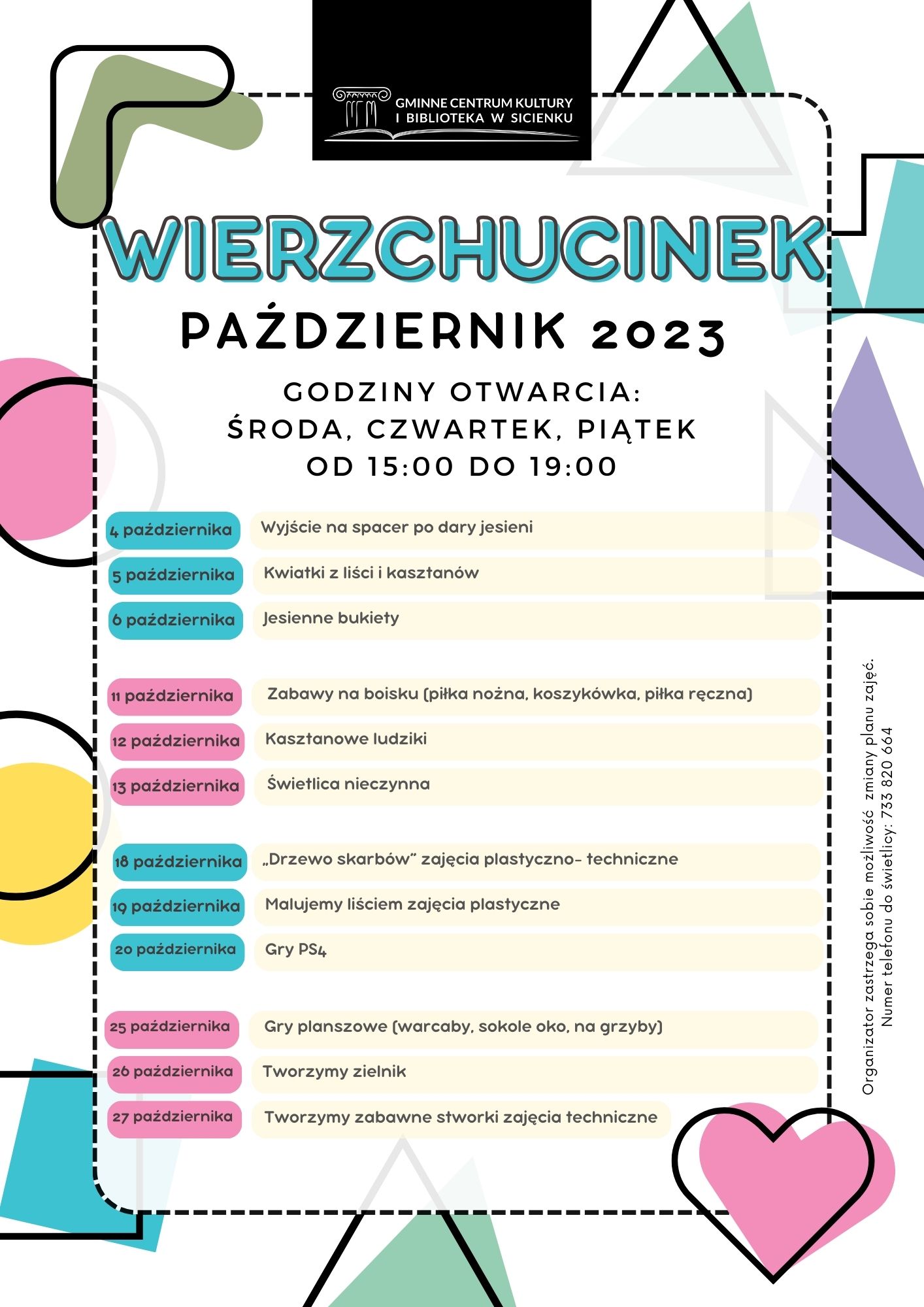 Plan pracy - październik 2023 Wierzchucinek