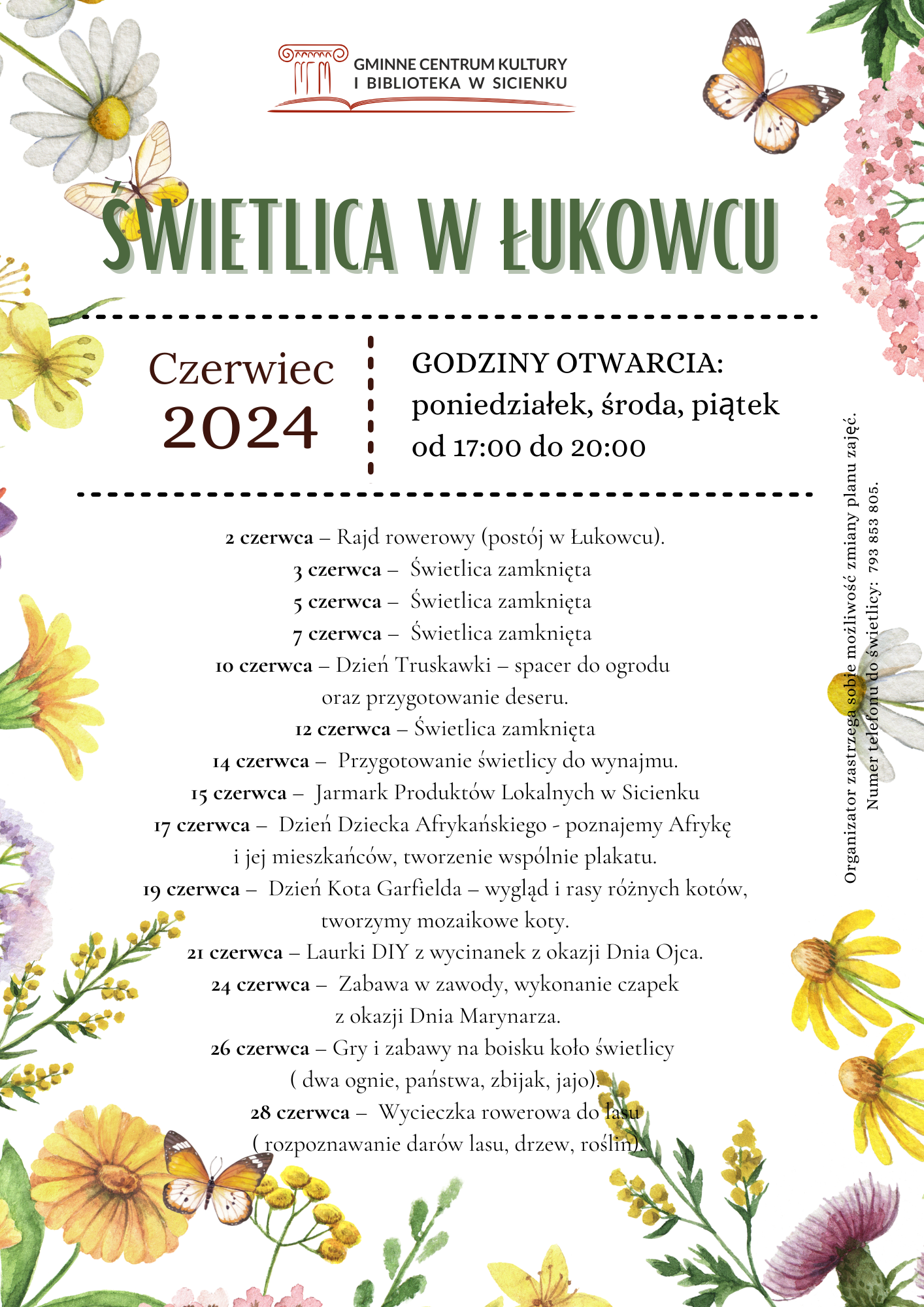 Plan pracy - czerwiec Łukowiec