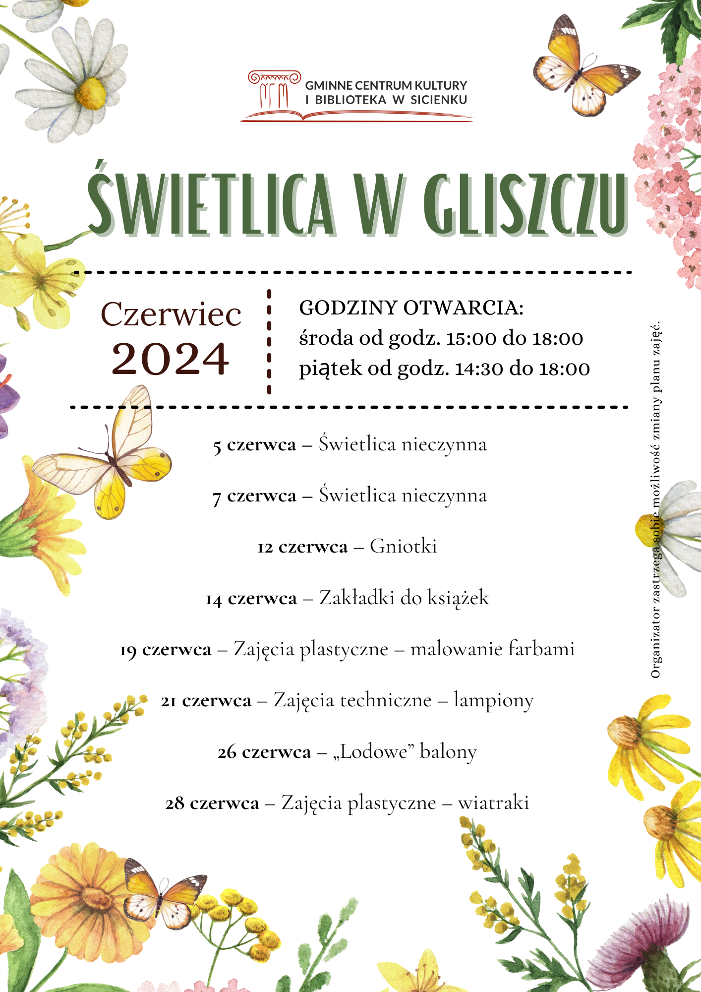 Plan pracy - czerwiec 2024 Gliszcz