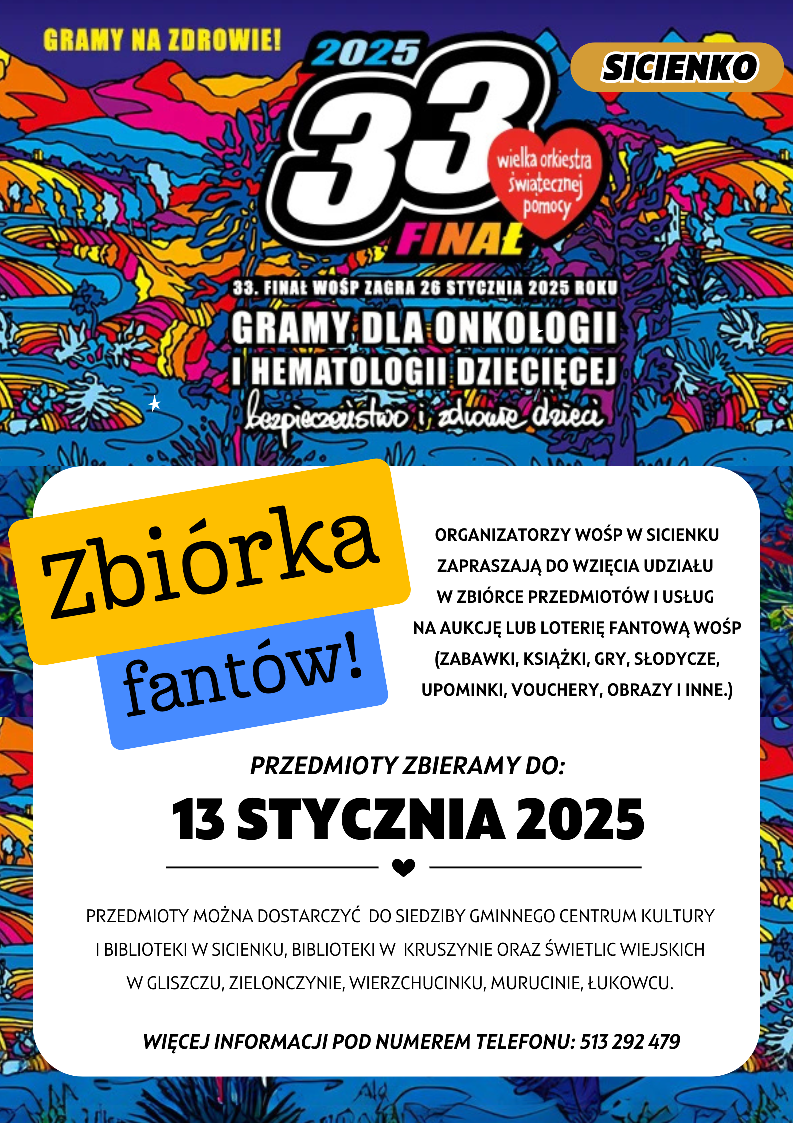 Plakat - zbiórka fantów WOŚP 2025