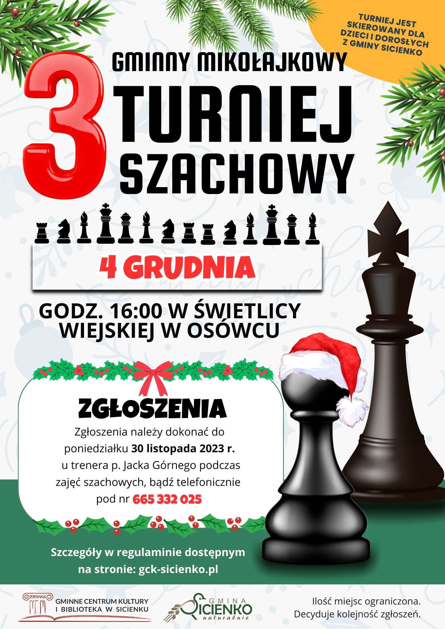 Plakat - Gminny Mikołajkowy Turniej Szachowy