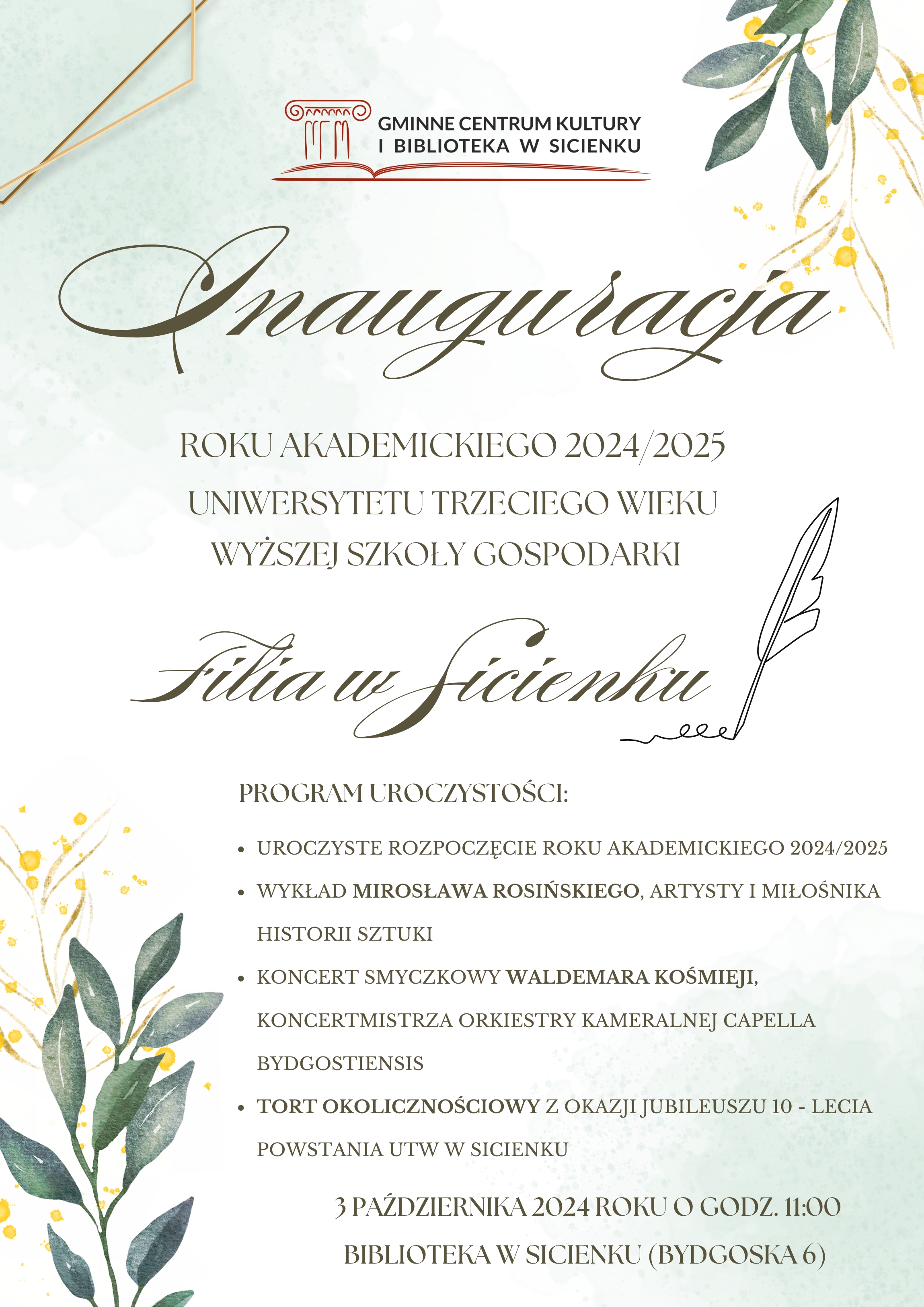 Plakat - inauguracja Uniwersytetu Trzeciego Wieku